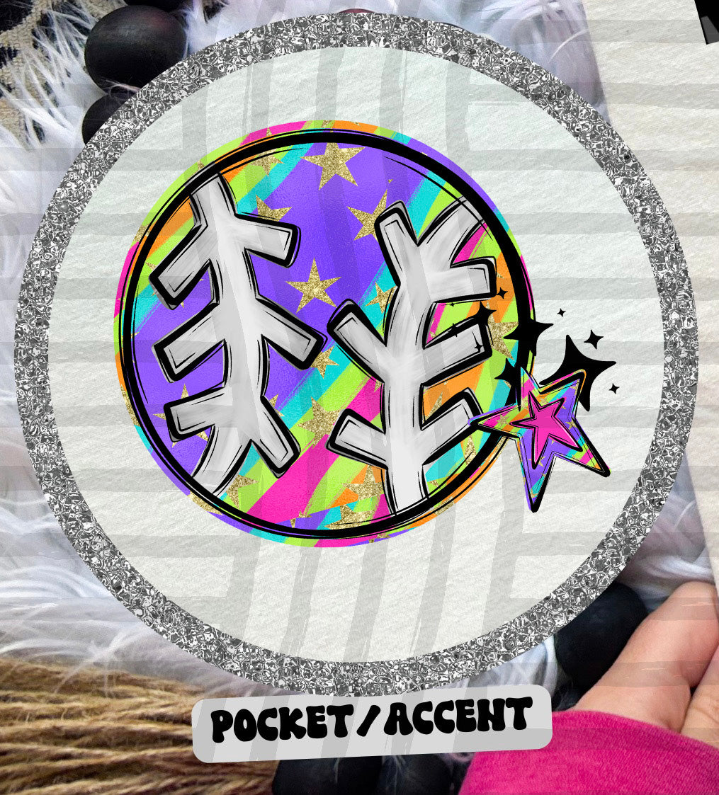 Baseball - Colorful Stripe With Stars And Checker POCKET PRINT 108256 DTF transfer