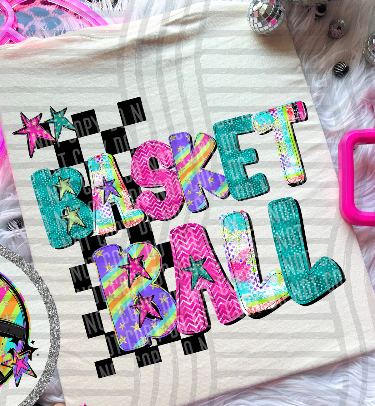 Basketball - Colorful Stripe With Stars And Checker BACK PRINT 108253 DTF transfer