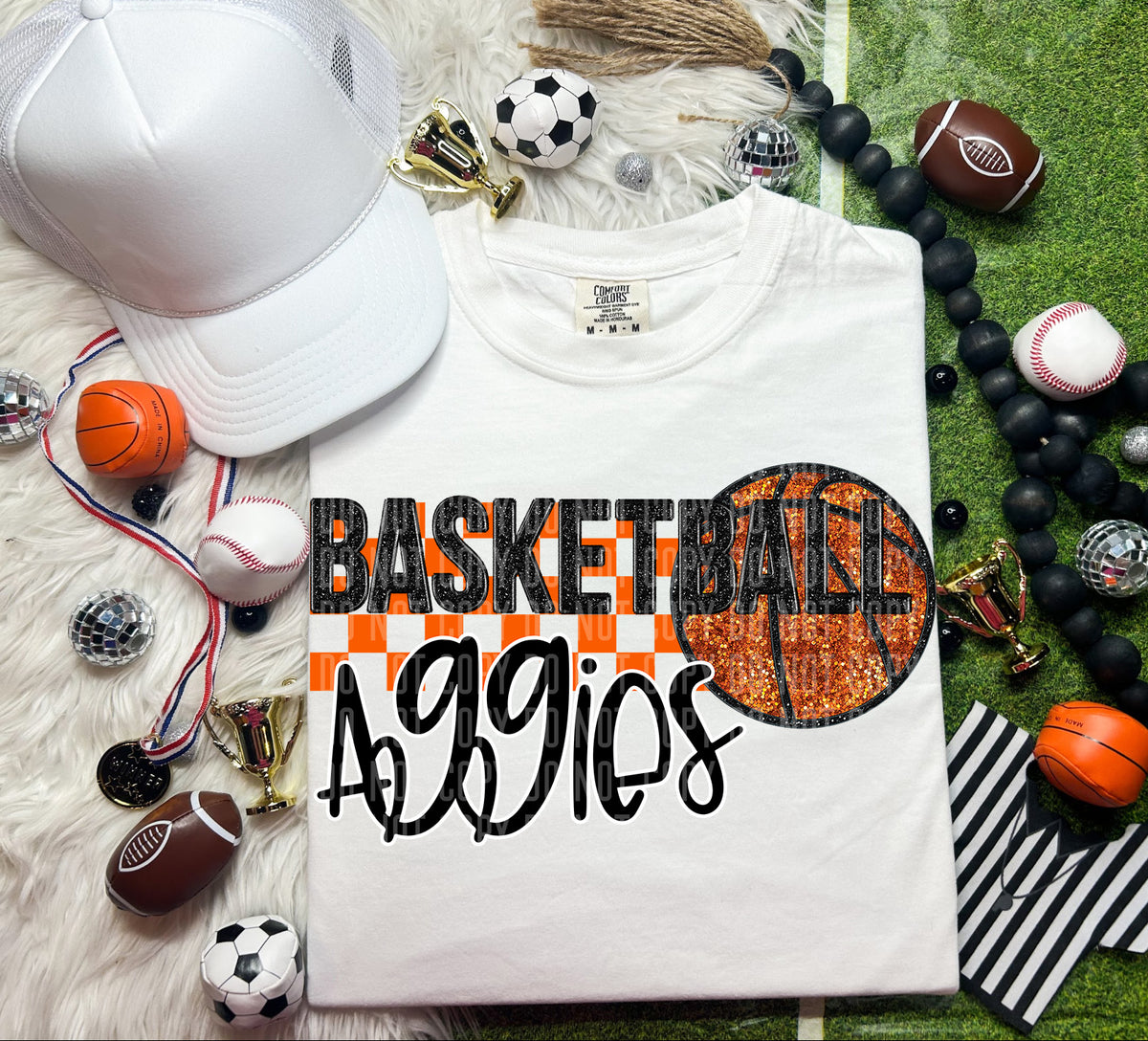 Basketball Aggies Checkered Background Faux Glitter 66835 DTF transfer