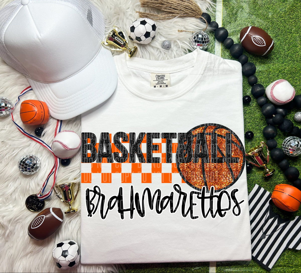 Basketball Brahmarettes Checkered Background Faux Glitter 66844 DTF transfer
