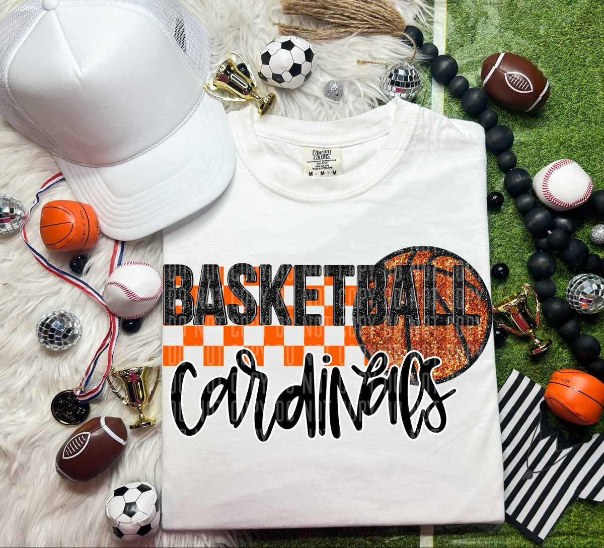 Basketball Cardinals Checkered Background Faux Glitter 66853 DTF transfer