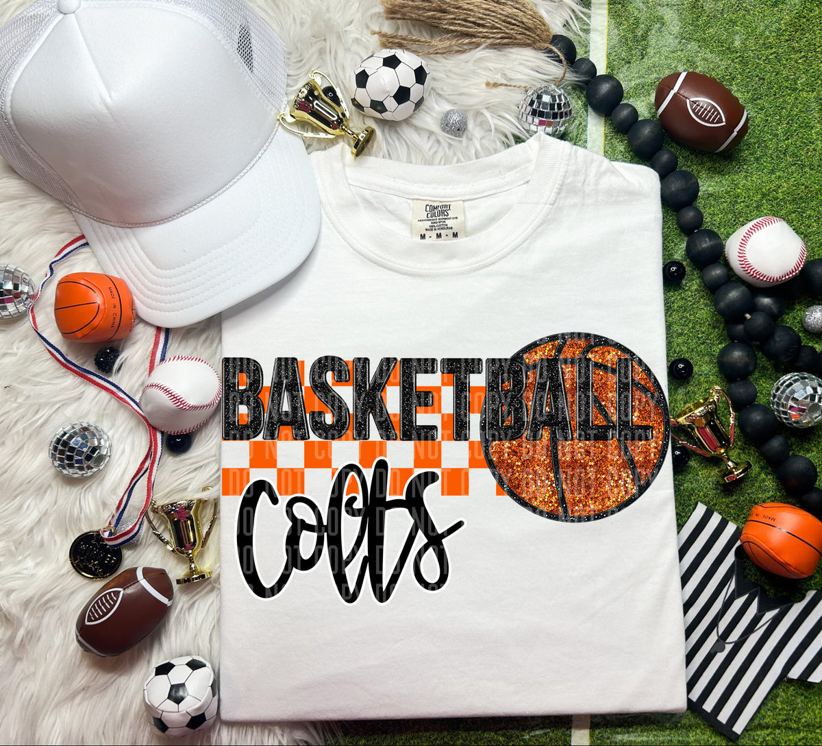 Basketball Colts Checkered Background Faux Glitter 66857 DTF transfer