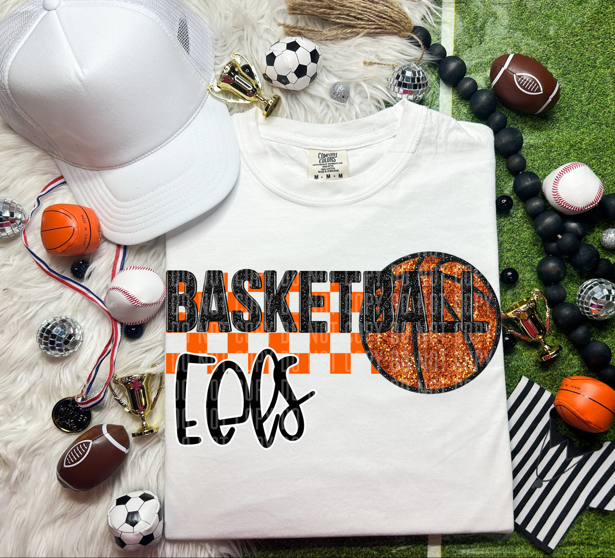 Basketball Eels Checkered Background Faux Glitter 66866 DTF transfer