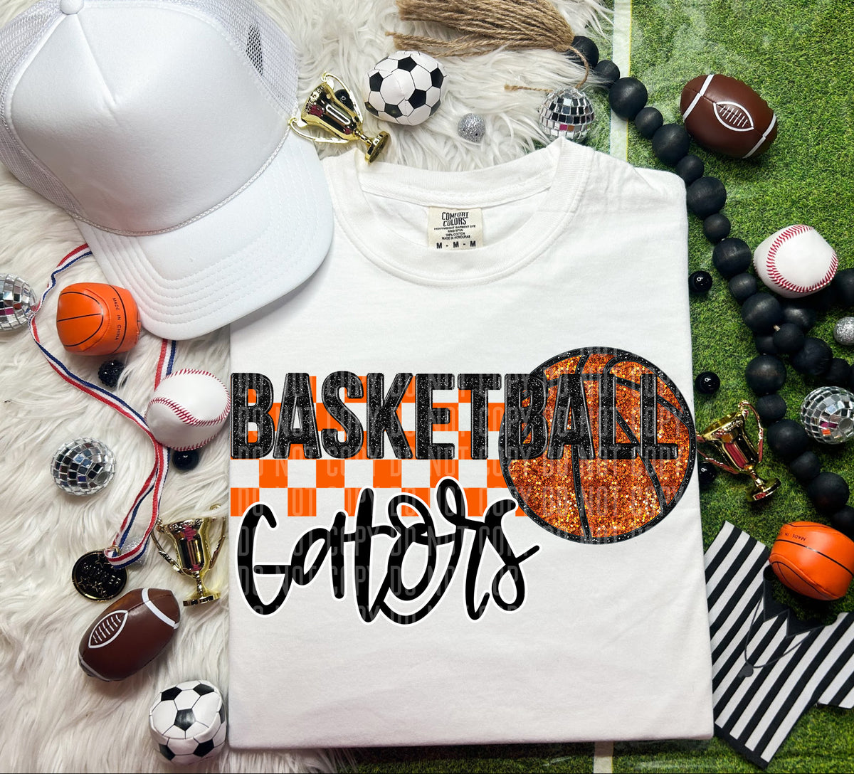 Basketball Gators Checkered Background Faux Glitter 66869 DTF transfer