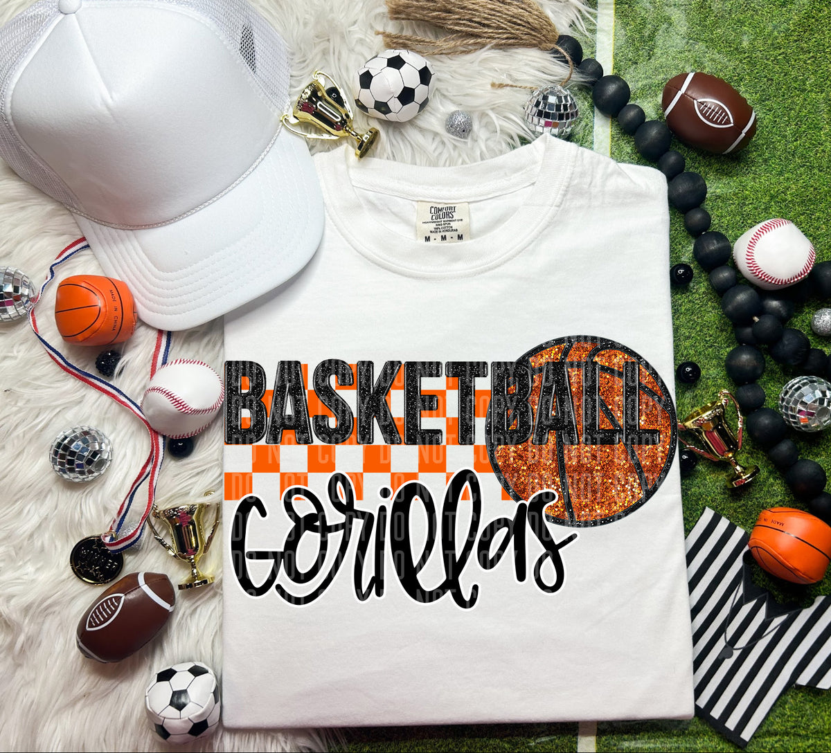 Basketball Gorillas Checkered Background Faux Glitter 66870 DTF transfer