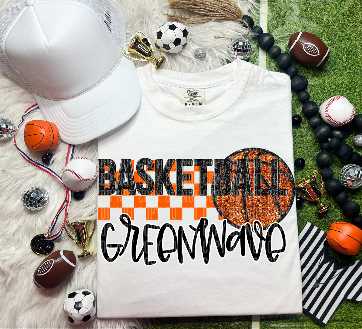 Basketball Greenwave Checkered Background Faux Glitter 66871 DTF transfer