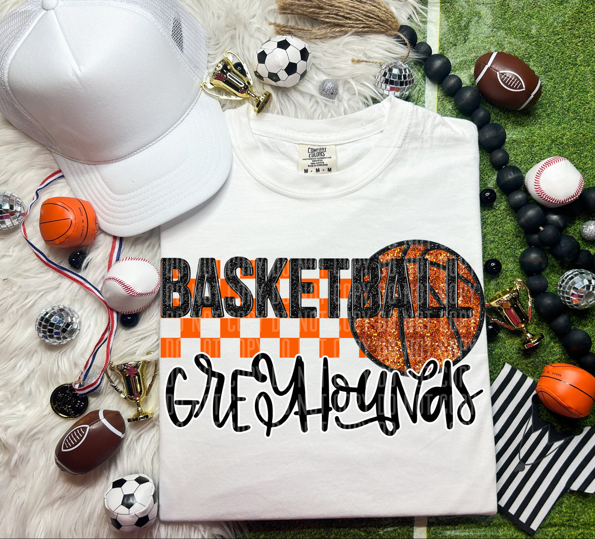 Basketball Greyhounds Checkered Background Faux Glitter 66872 DTF transfer