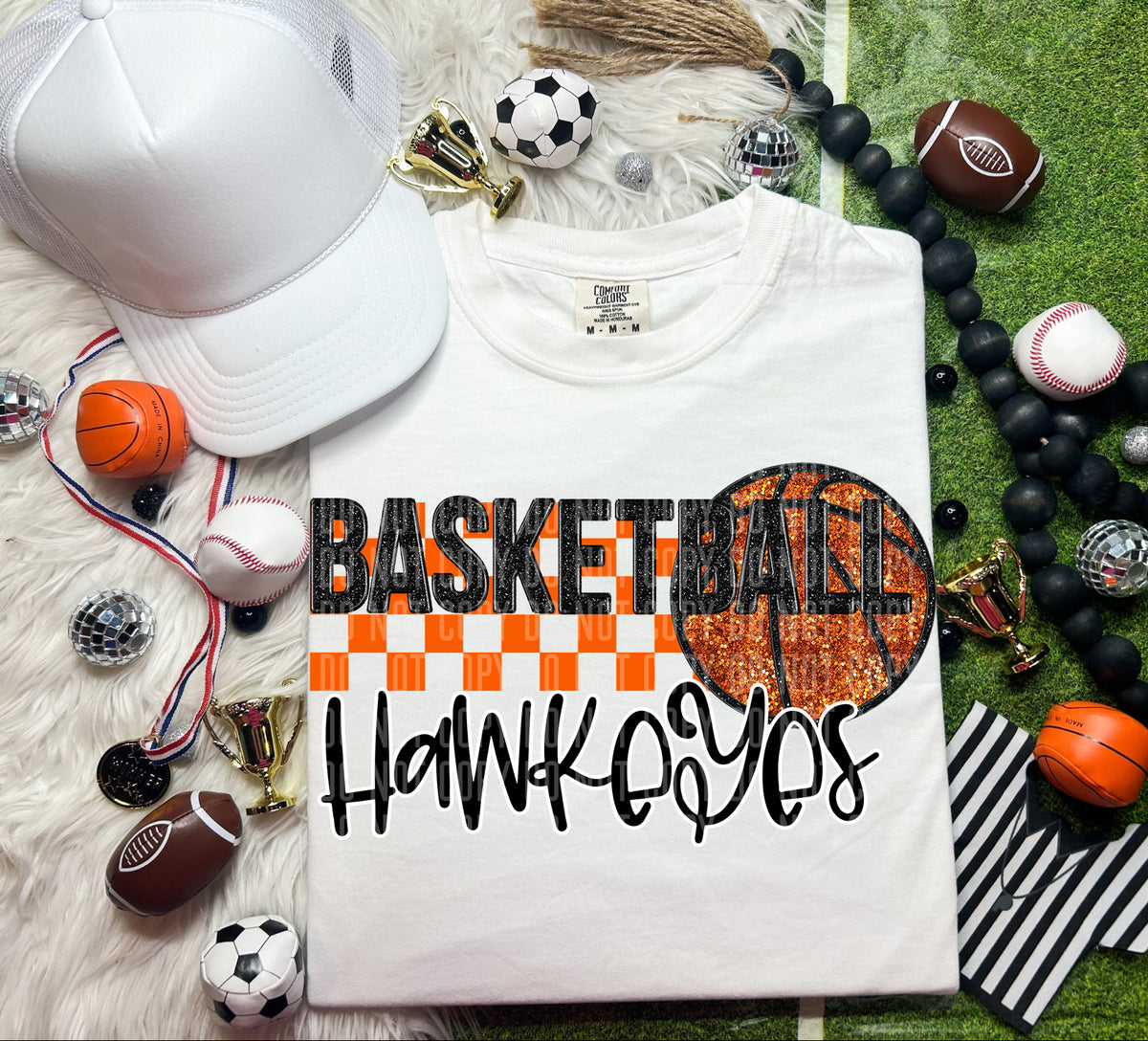Basketball Hawkeyes Checkered Background Faux Glitter 66873 DTF transfer