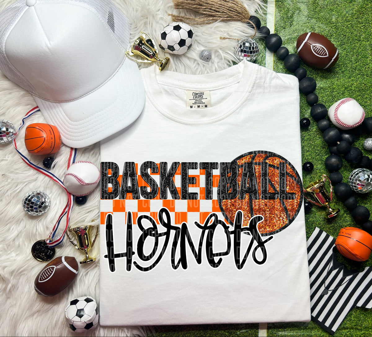 Basketball Hornets Checkered Background Faux Glitter 66876 DTF transfer