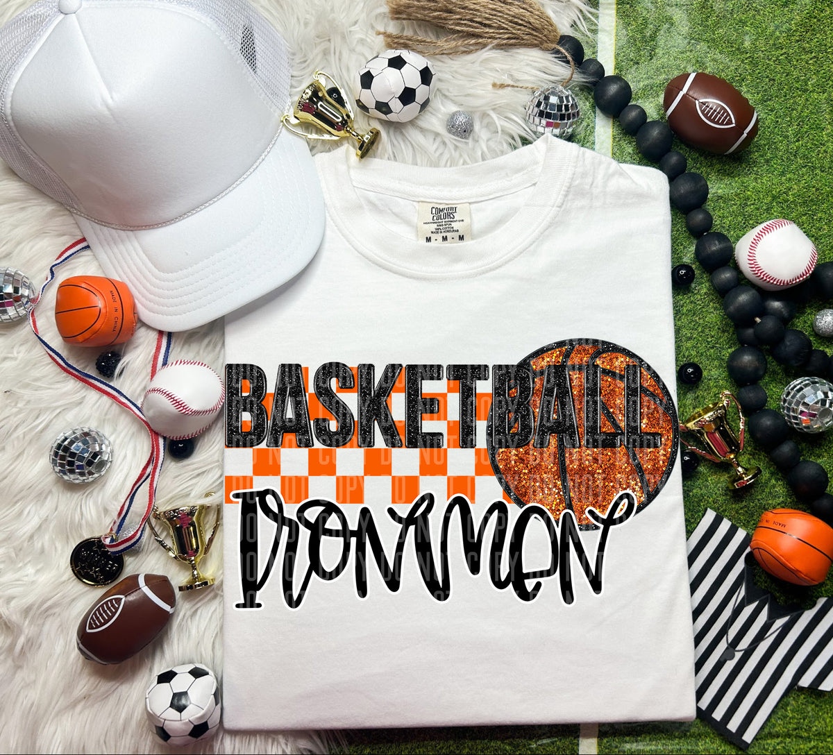 Basketball Ironmen Checkered Background Faux Glitter 66880 DTF transfer