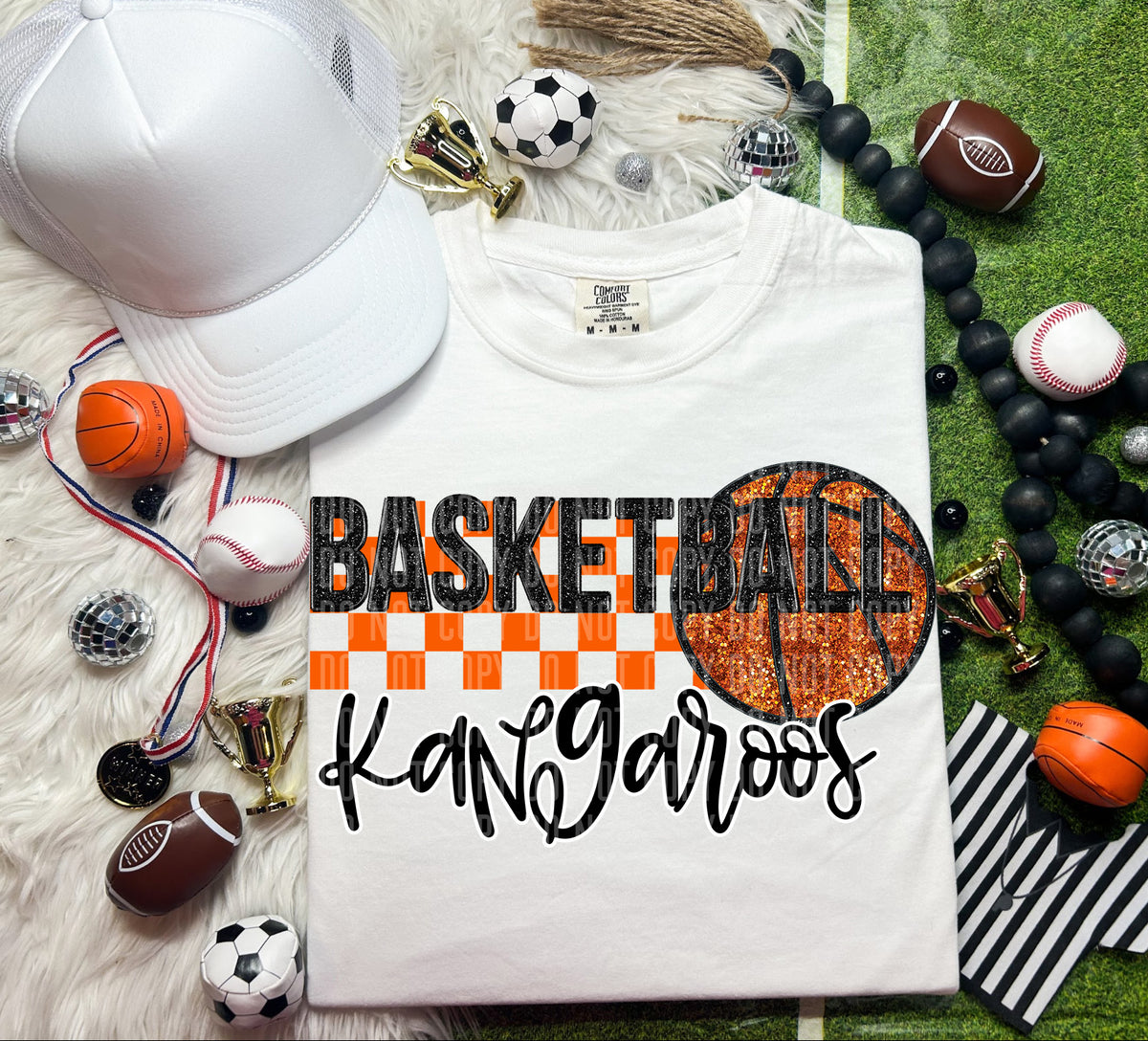 Basketball Kangaroos Checkered Background Faux Glitter 66883 DTF transfer