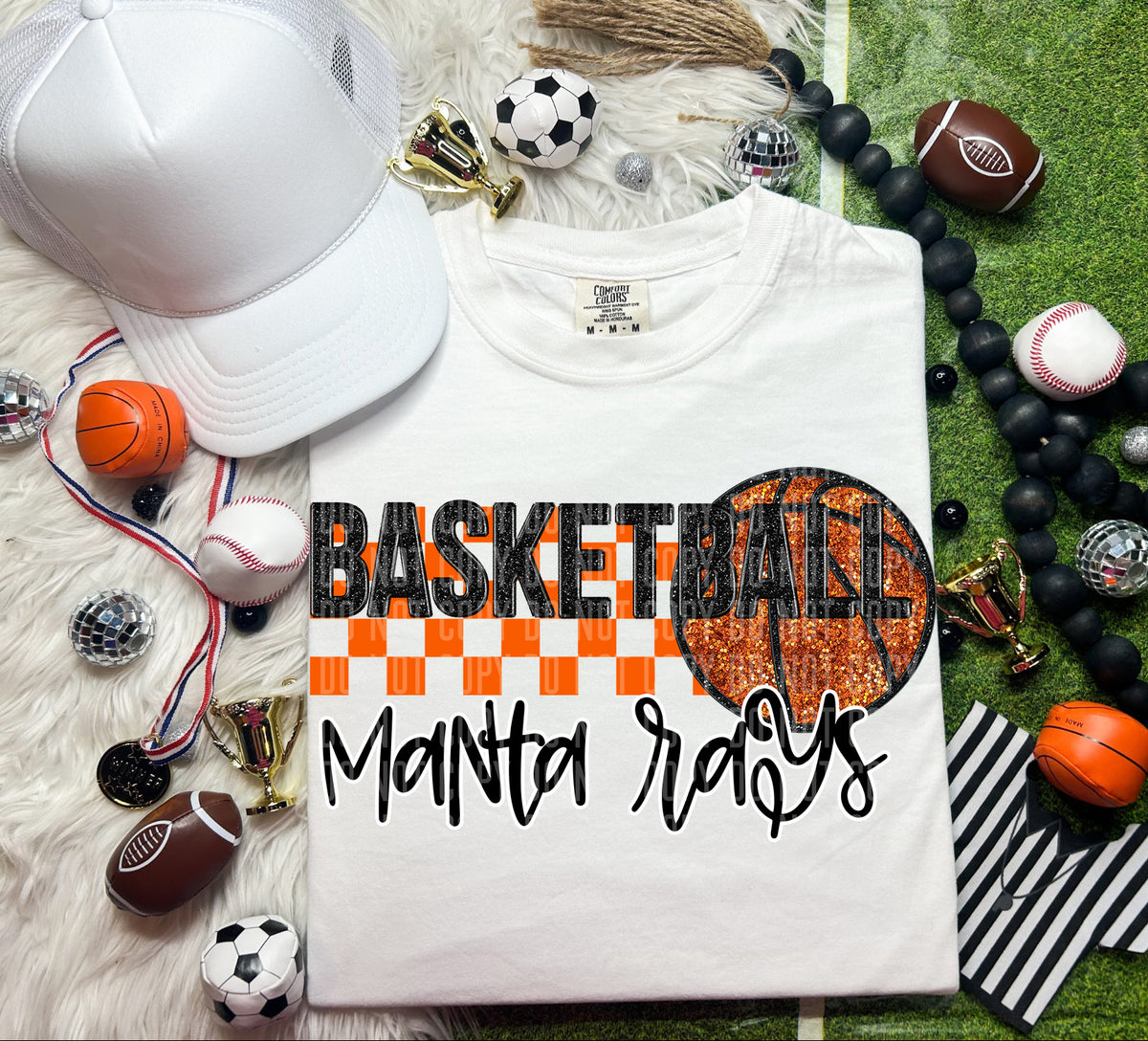 Basketball Manta Rays Checkered Background Faux Glitter 66892 DTF transfer
