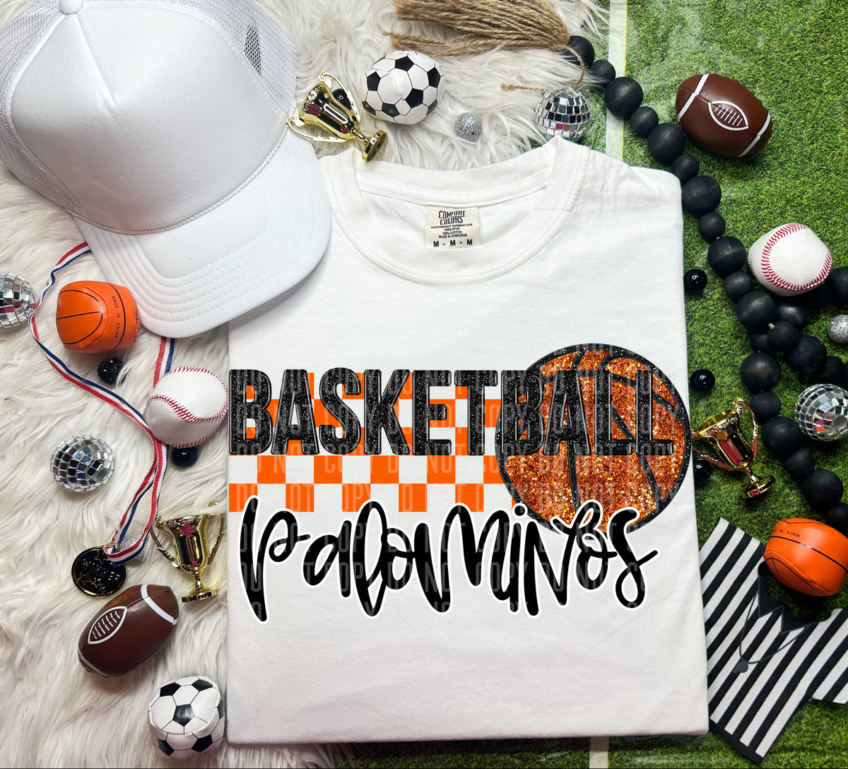 Basketball Palominos Checkered Background Faux Glitter 66898 DTF transfer