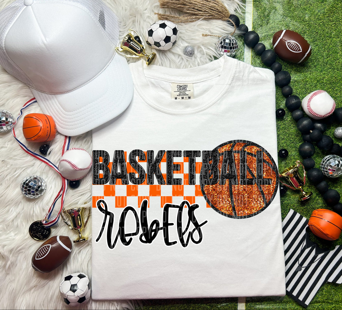 Basketball Rebels Checkered Background Faux Glitter 66910 DTF transfer