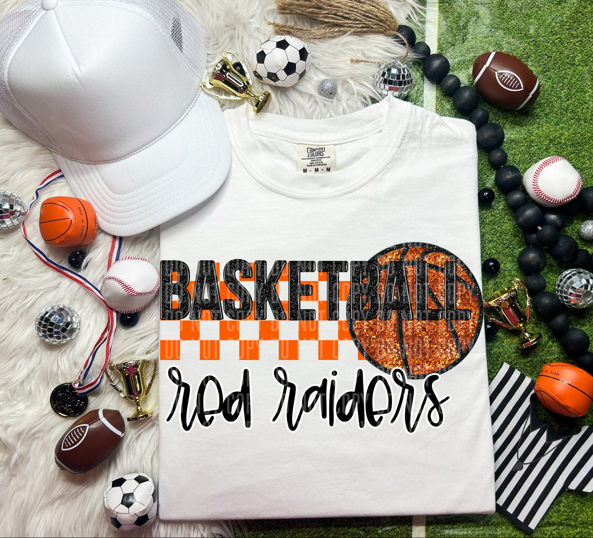 Basketball Red Raiders Checkered Background Faux Glitter 66911 DTF transfer