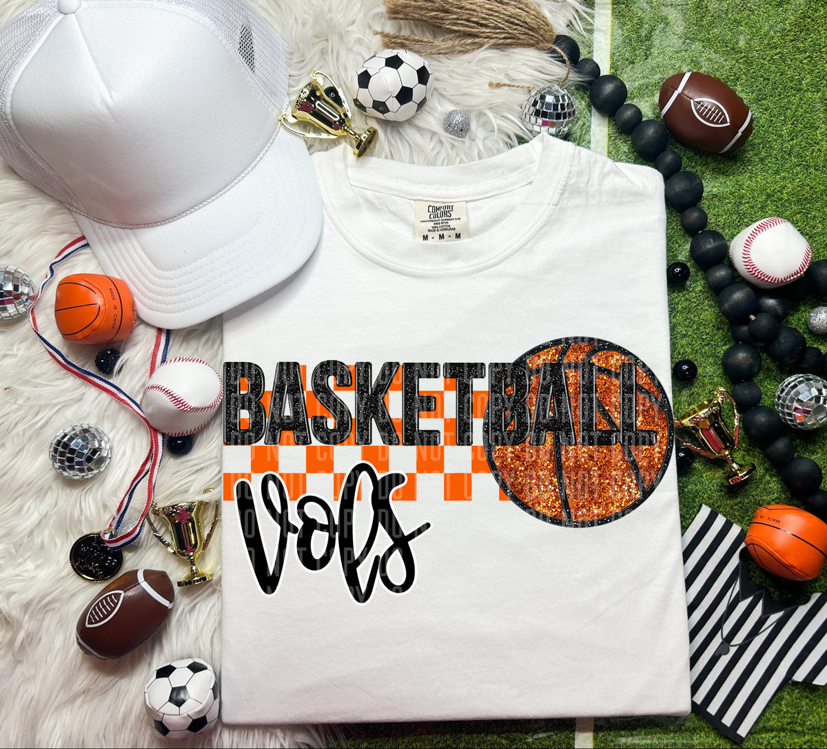 Basketball Vols Checkered Background Faux Glitter 66924 DTF transfer