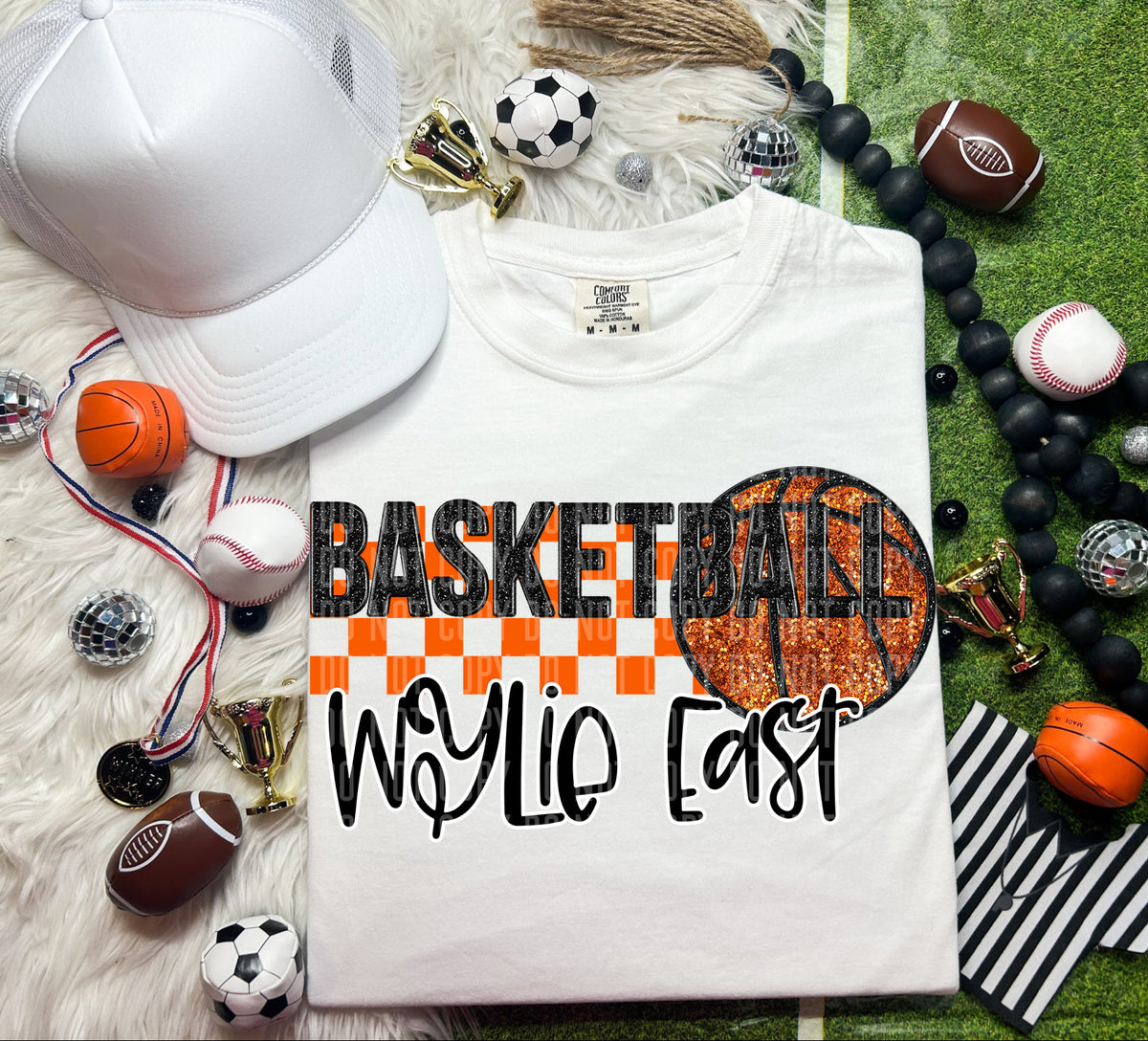 Basketball Wylie East Checkered Background Faux Glitter 66928 DTF transfer