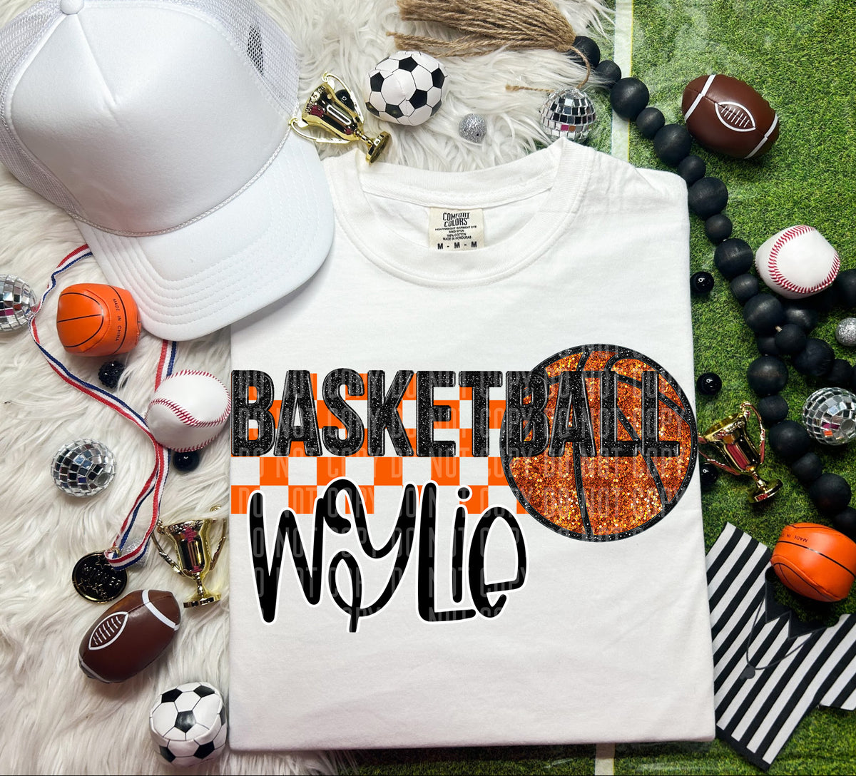 Basketball Wylie Checkered Background Faux Glitter 66929 DTF transfer