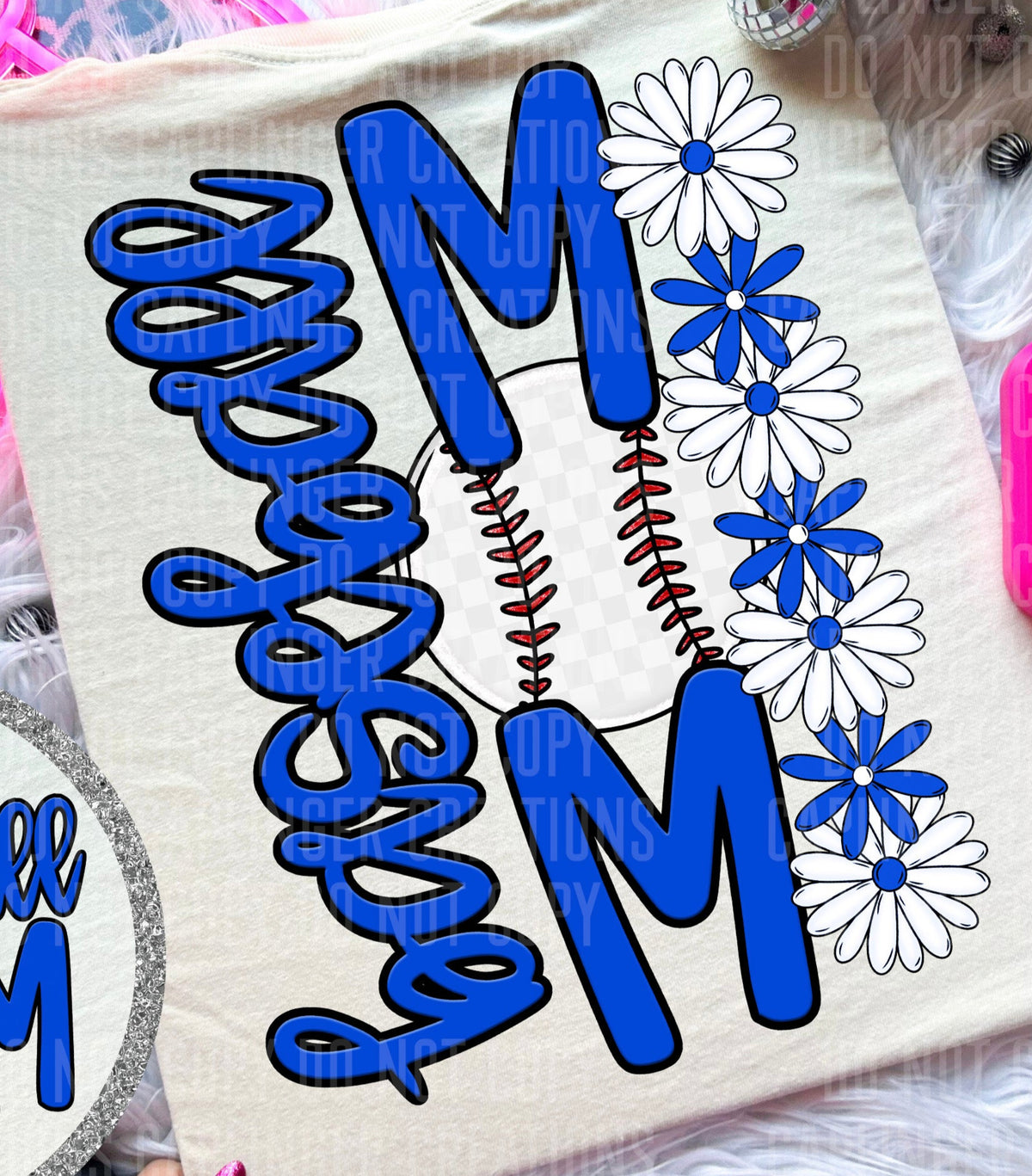 Baseball Mom Royal Blue Floral BACK PRINT (Caplinger) DTF transfer