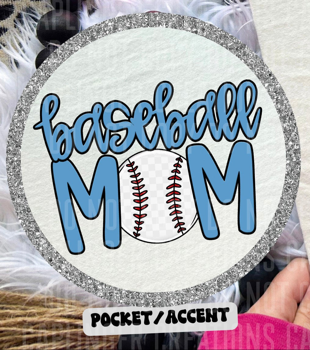 Baseball Mom Light Blue POCKET (Caplinger) DTF transfer