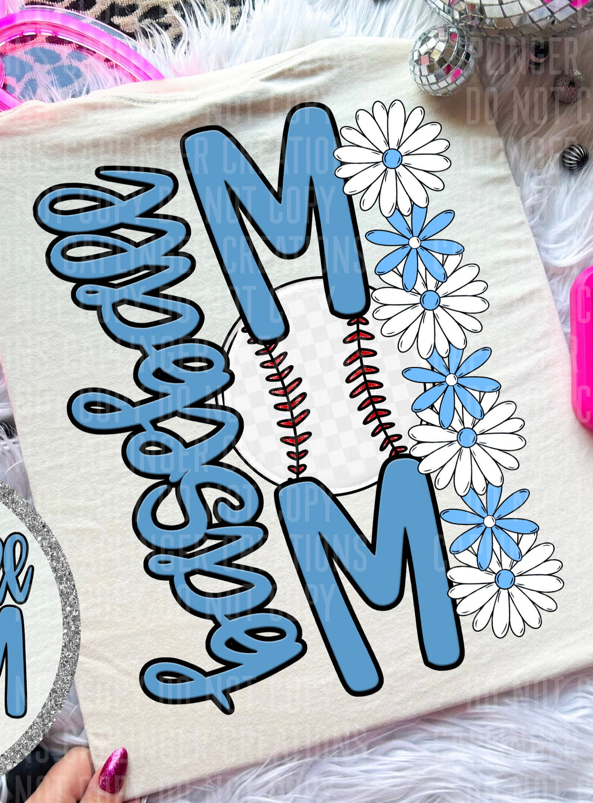 Baseball Mom Light Blue Floral BACK PRINT (Caplinger) DTF transfer
