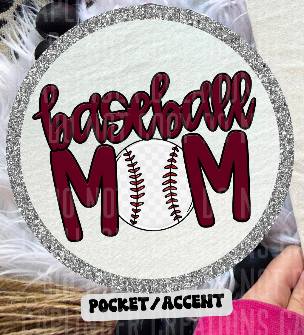Baseball Mom Maroon POCKET (Caplinger) DTF transfer