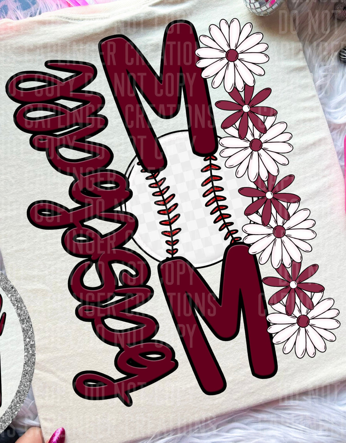 Baseball Mom Maroon Floral BACK PRINT (Caplinger) DTF transfer