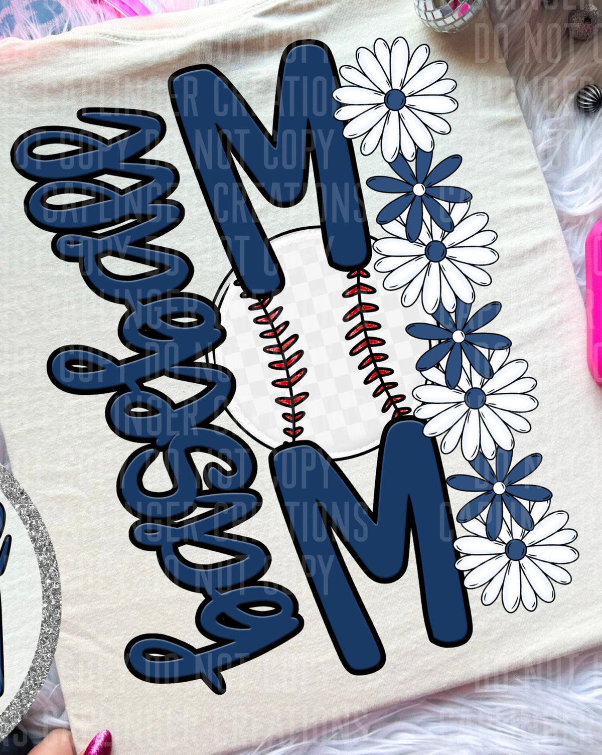 Baseball Mom Navy Blue Floral BACK PRINT (Caplinger) DTF transfer