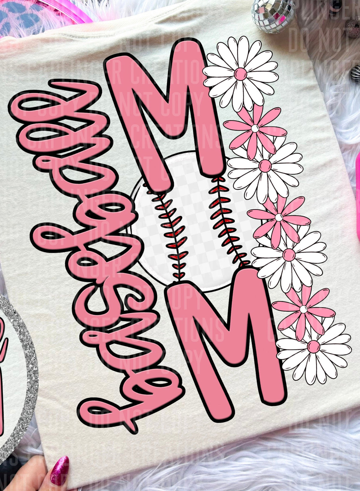 Baseball Mom Light Pink Floral BACK PRINT (Caplinger) DTF transfer