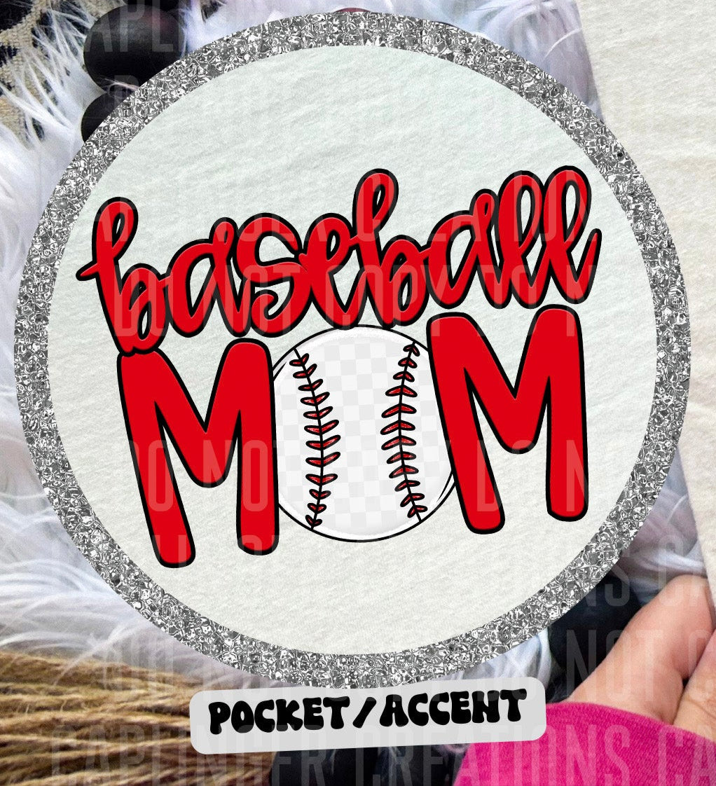 Baseball Mom Red POCKET (Caplinger) DTF transfer