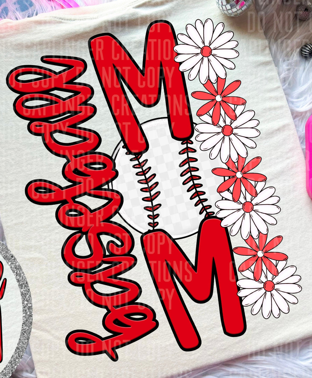 Baseball Mom Red Floral BACK PRINT (Caplinger) DTF transfer