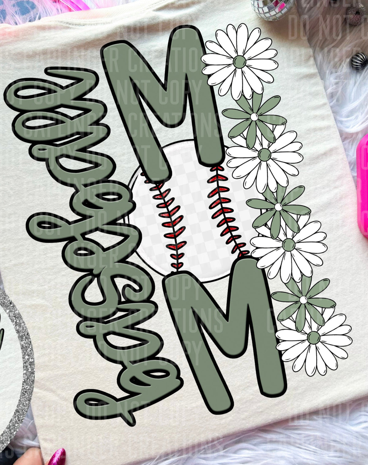 Baseball Mom Sage Floral BACK PRINT (Caplinger) DTF transfer