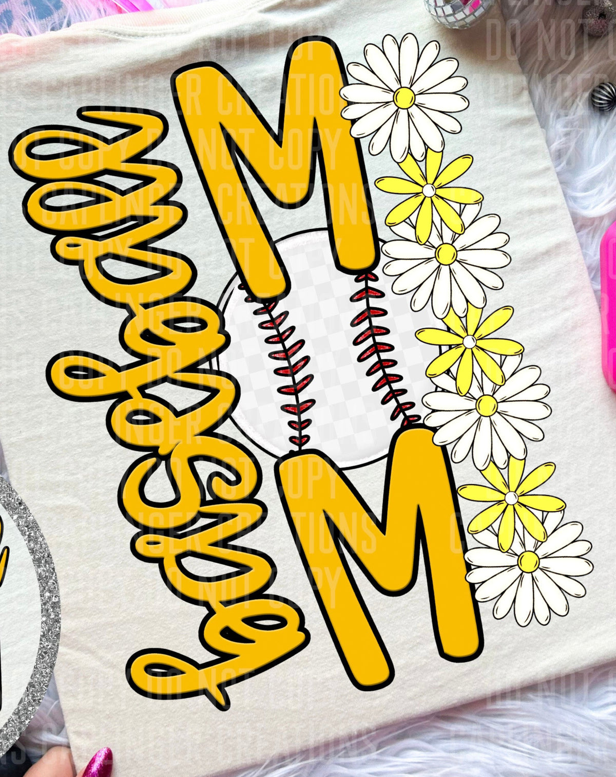 Baseball Mom Yellow Floral BACK PRINT (Caplinger) DTF transfer