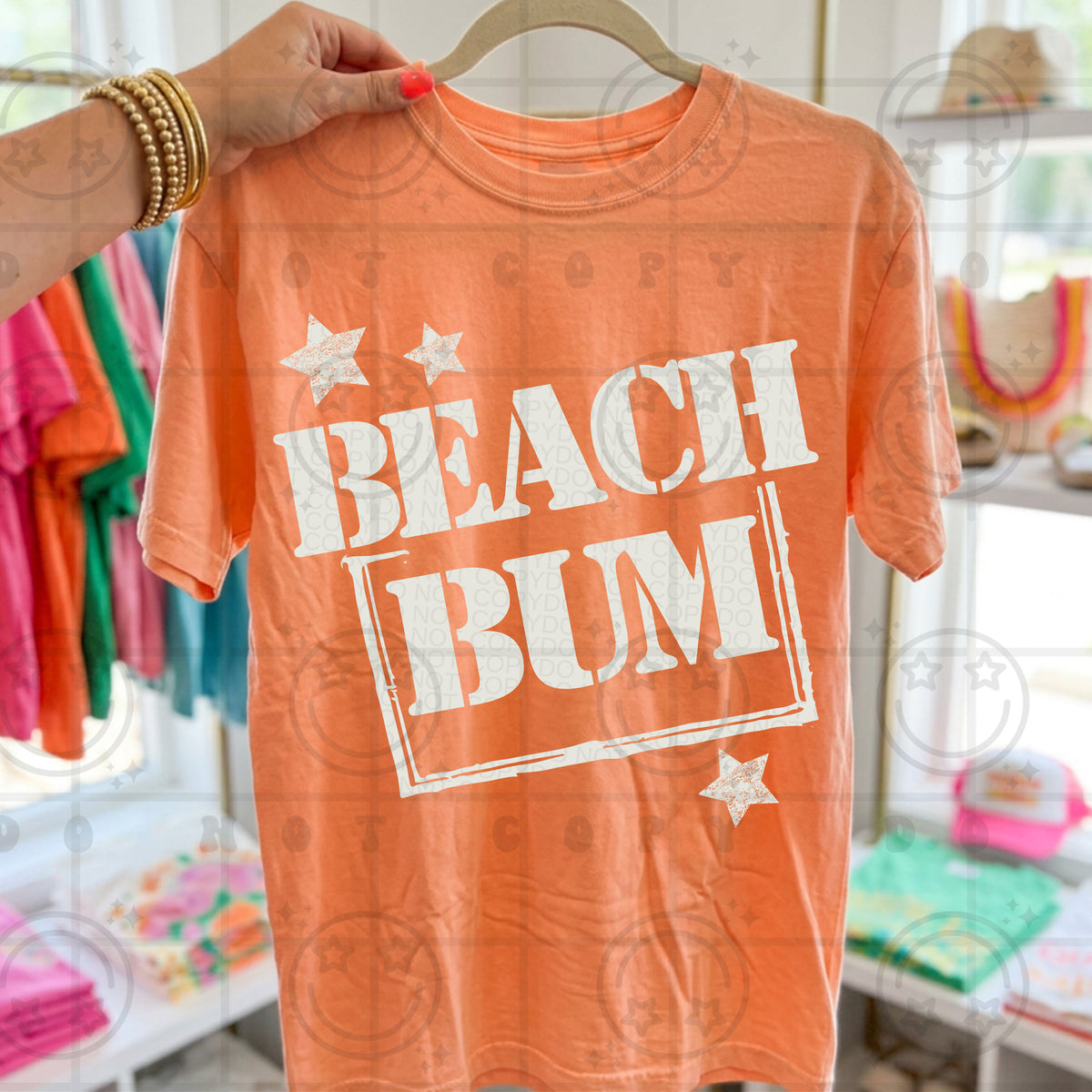 Beach bum WHITE with stars (HW) DTF Transfer