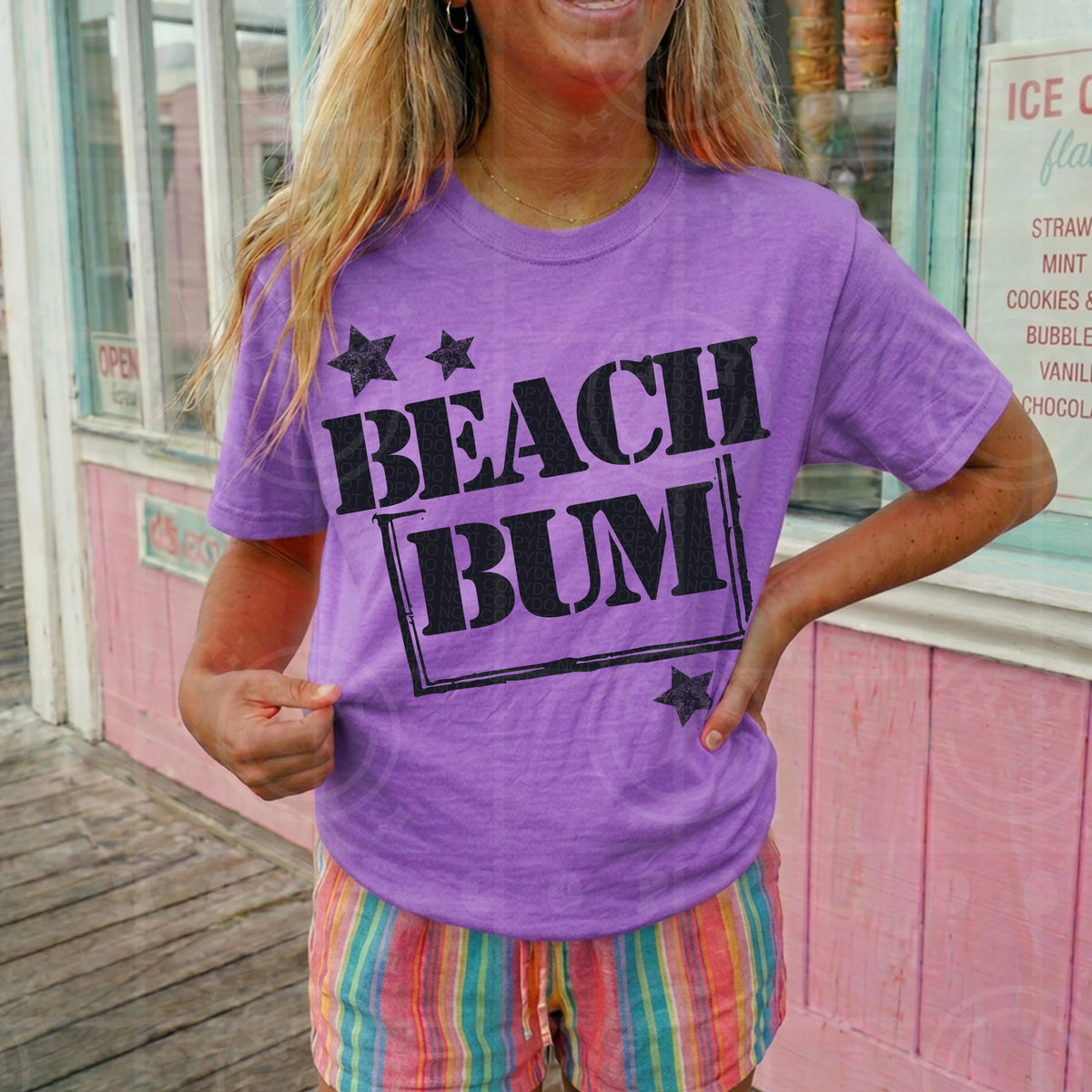 Beach bum BLACK with stars (HW) DTF Transfer