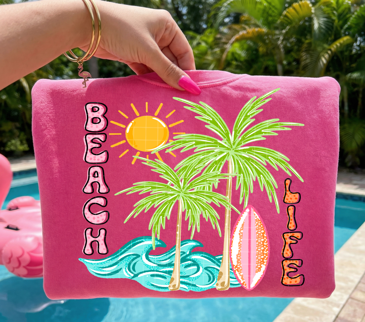 Beach life palm trees surfboard (Linda) DTF Transfer