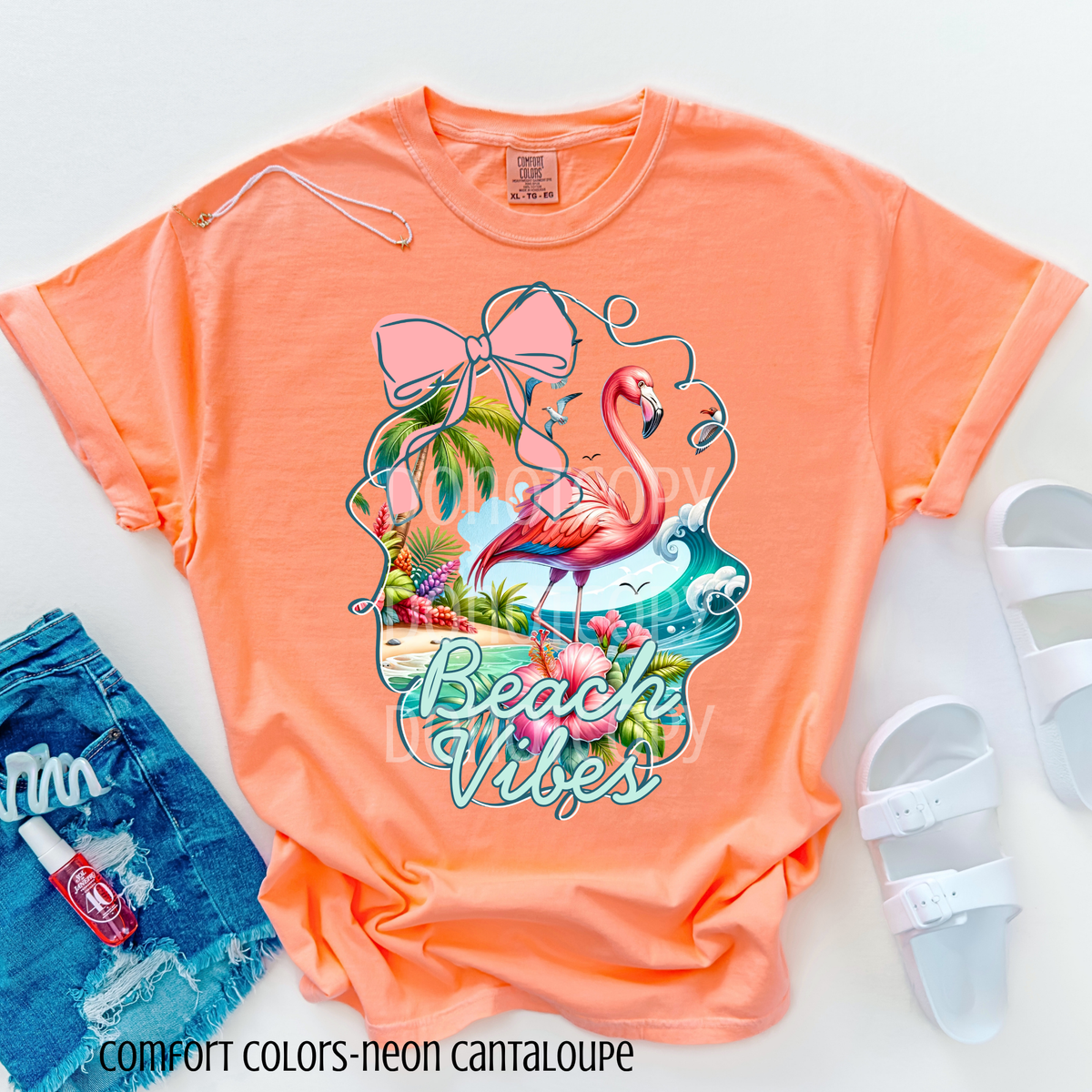 Beach vibes flamingo (CSG) DTF transfer