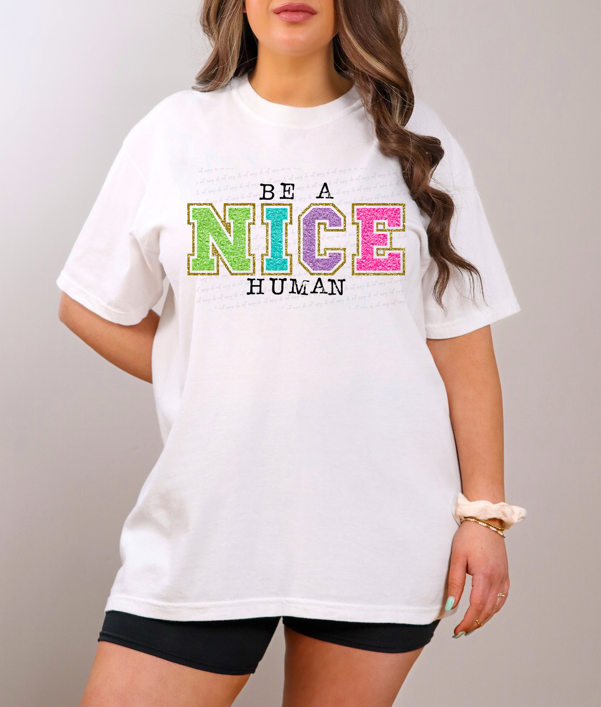 Be A Nice Human Colorful Font with Gold Outline 116117 DTF Transfer