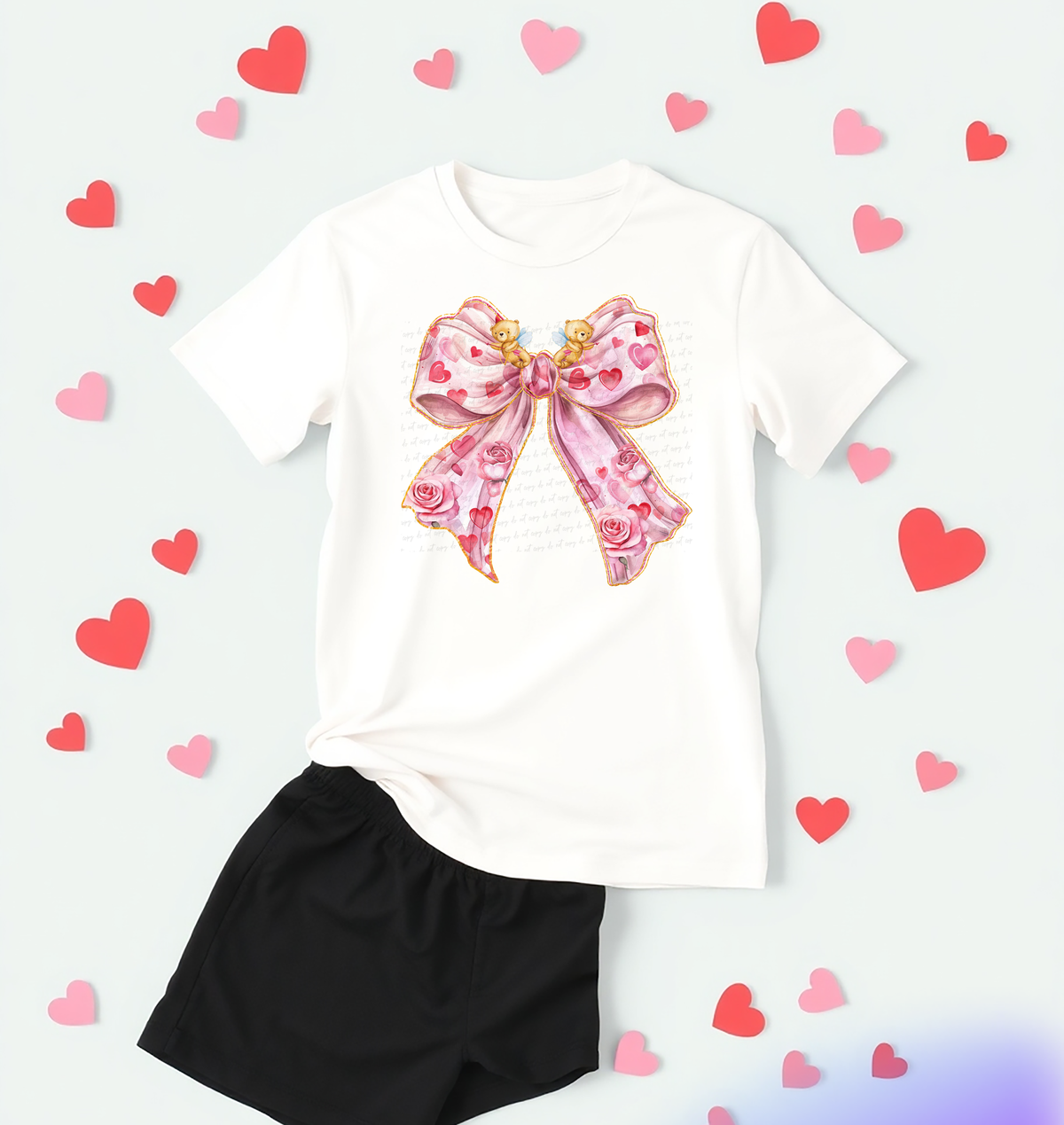 Bears Cupid Floral Pink Bow 76501 DTF Transfer