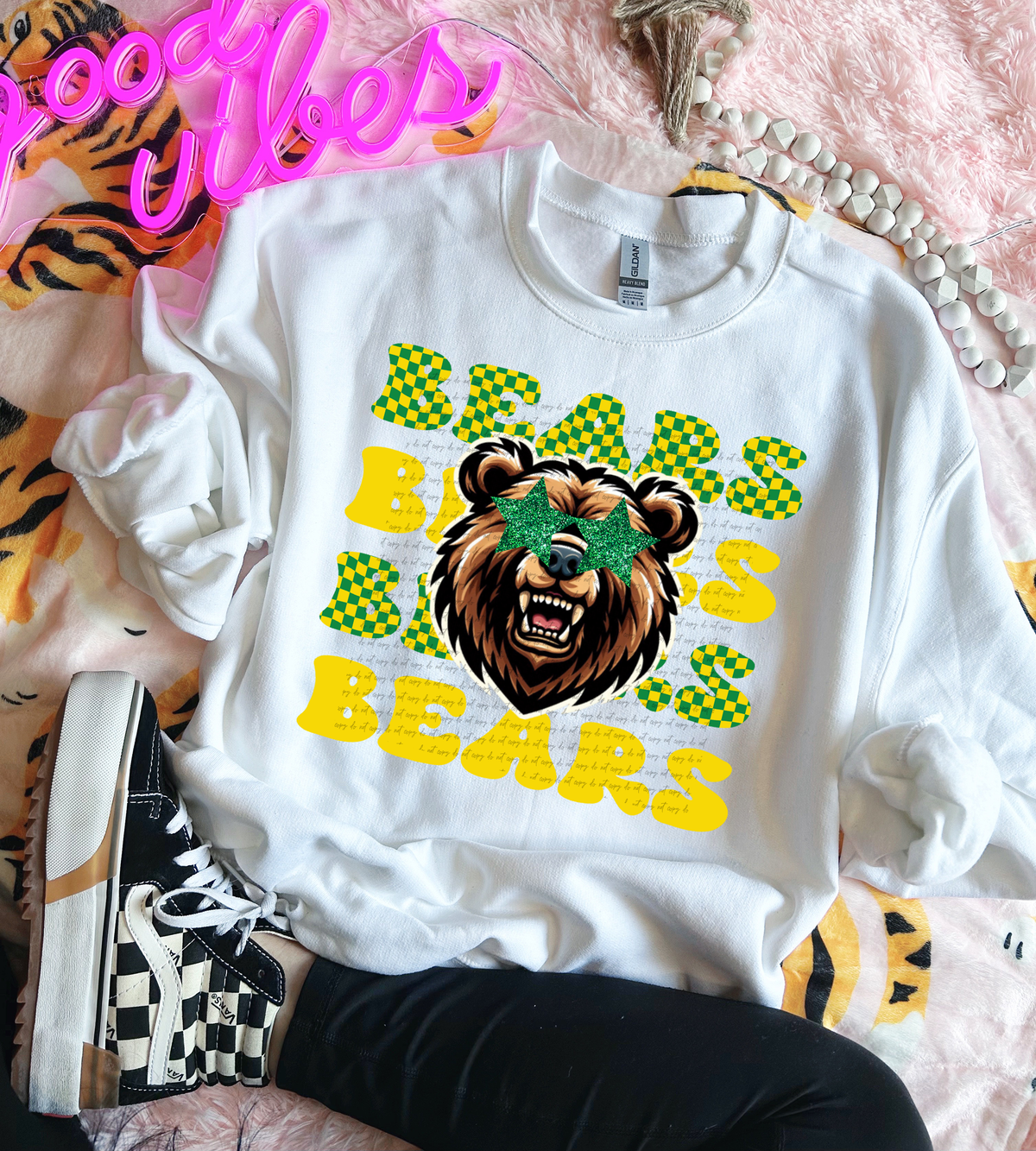 Bears Stacked Yellow Green Mascot 59212 DTF transfer