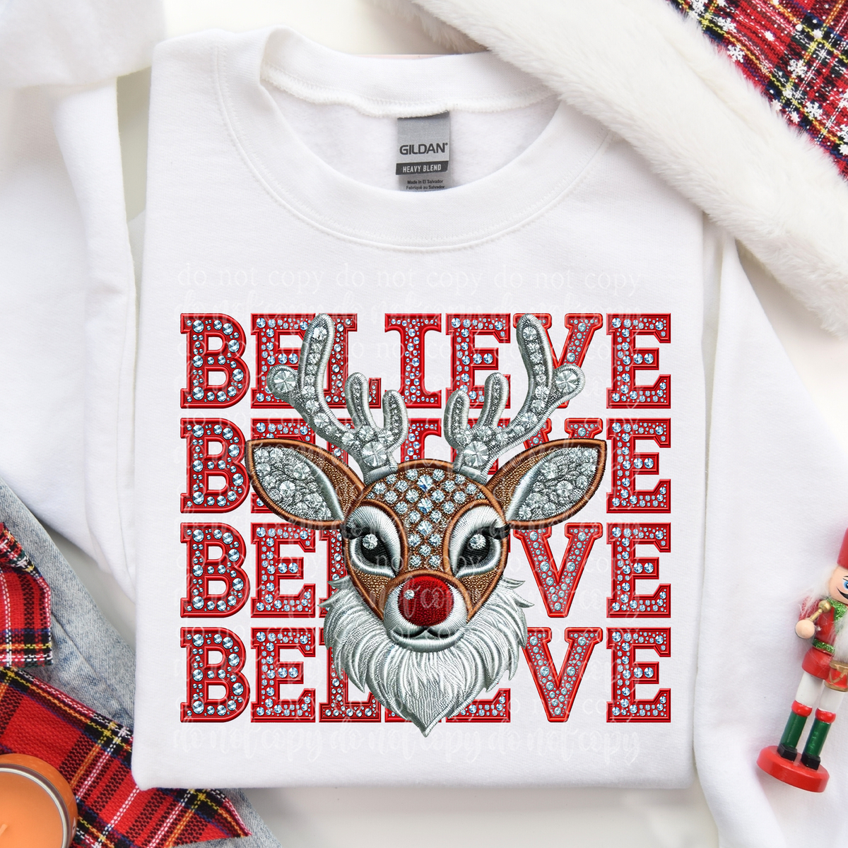 Believe reindeer stacked rhinestones TDD 45645 DTF transfer