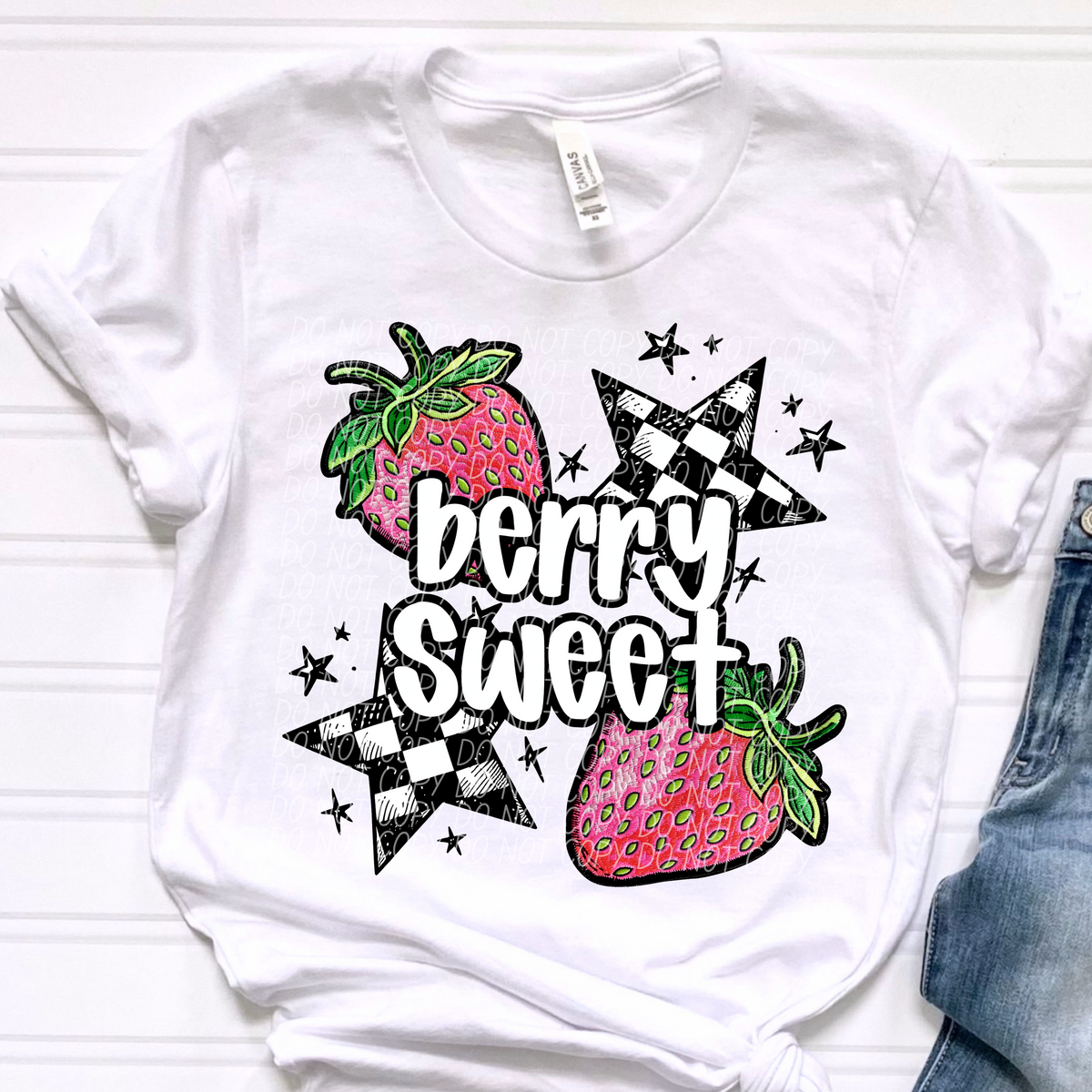 Berry Sweet White Font Checkered Stars (CITY) DTF transfer
