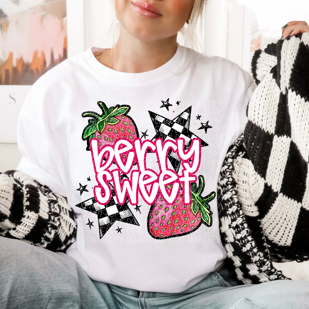 Berry Sweet Pink Font Checkered Stars (CITY) DTF transfer
