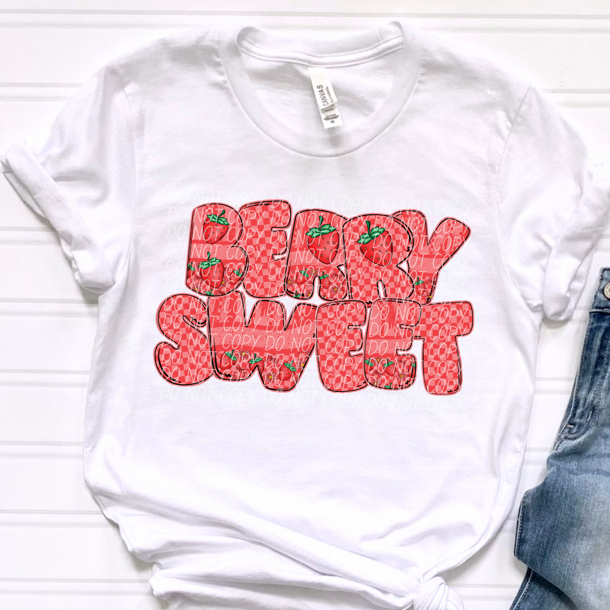 Berry Sweet Strawberry and Checkered Font (CITY) DTF transfer