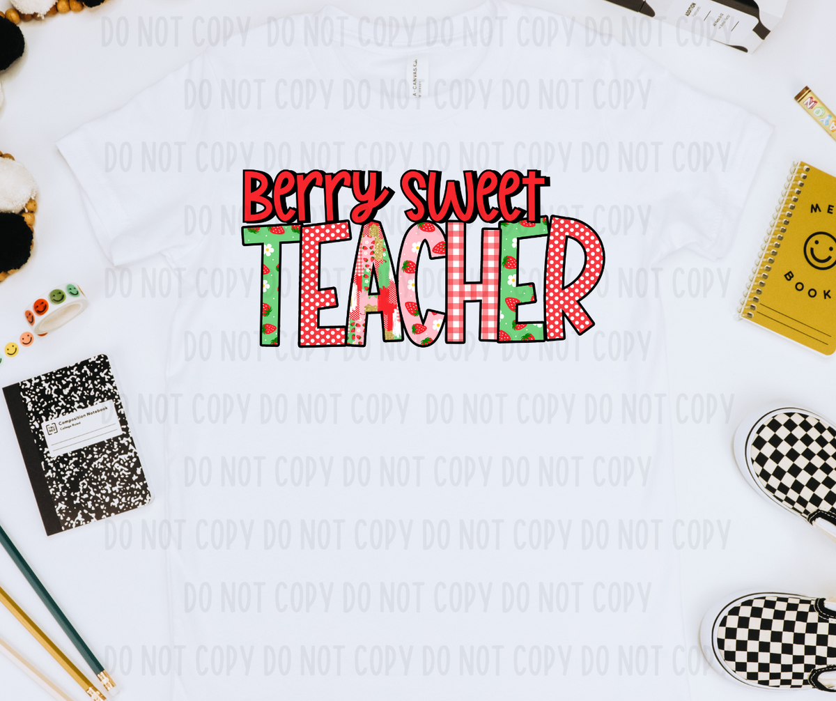 Berry Sweet Teacher strawberry font (canvista) DTF transfer