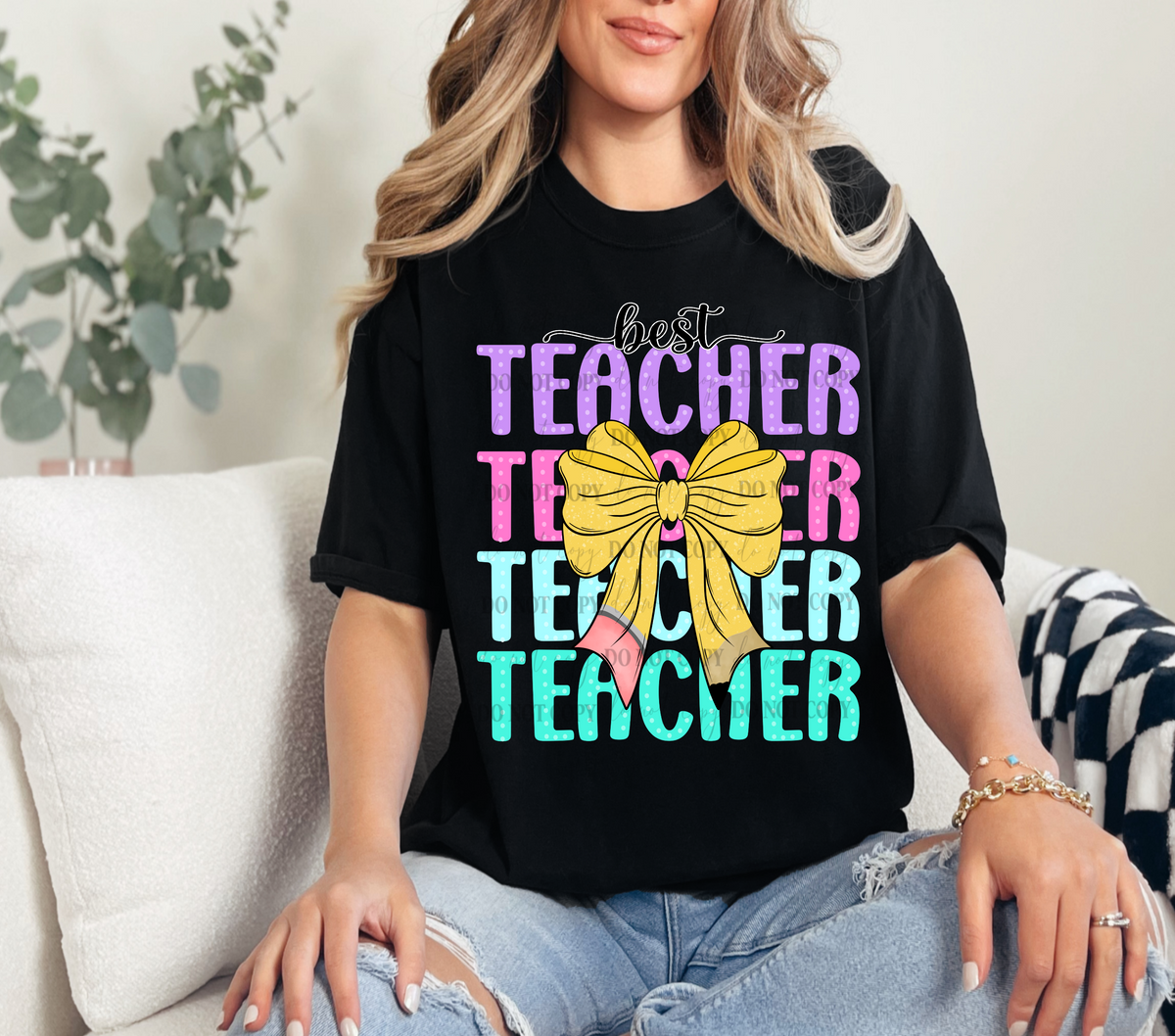 Best Teacher Stacked Pencil Bow (Linda) 102155 DTF transfer