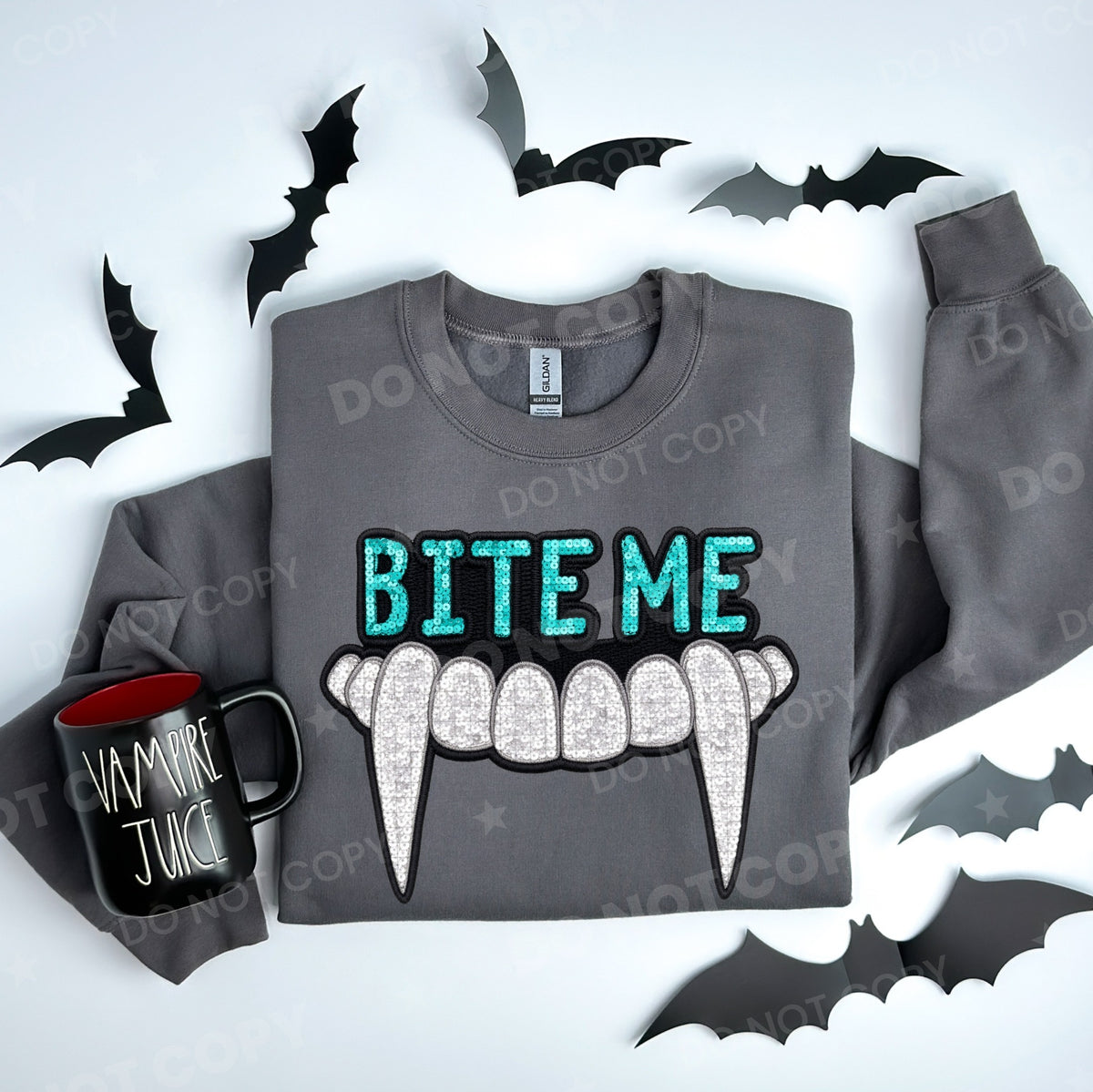 Bite me vampire teeth faux sequins (HW) DTF Transfer