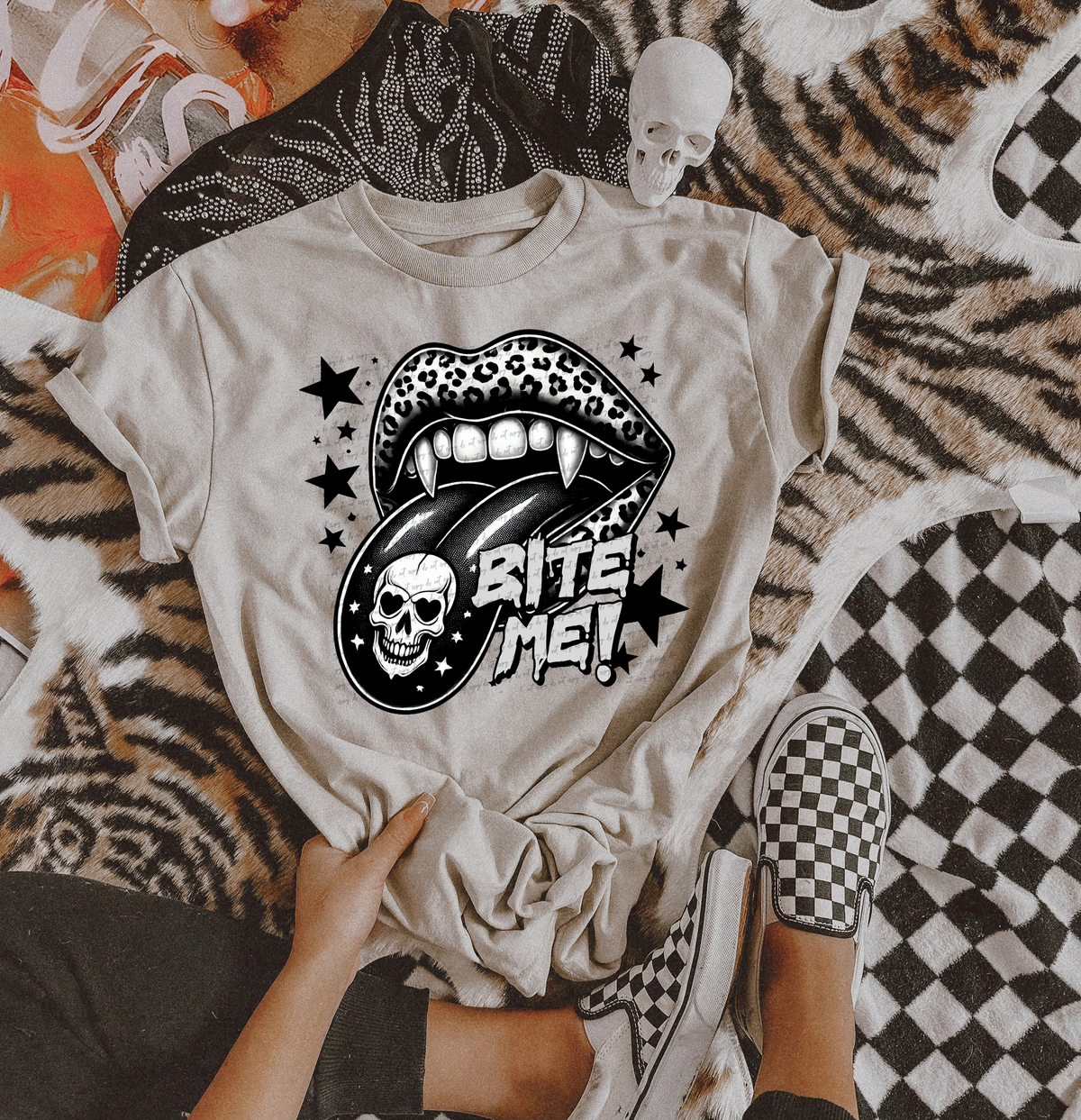 Bite Me Black Tongue Stars 74431 DTF Transfer