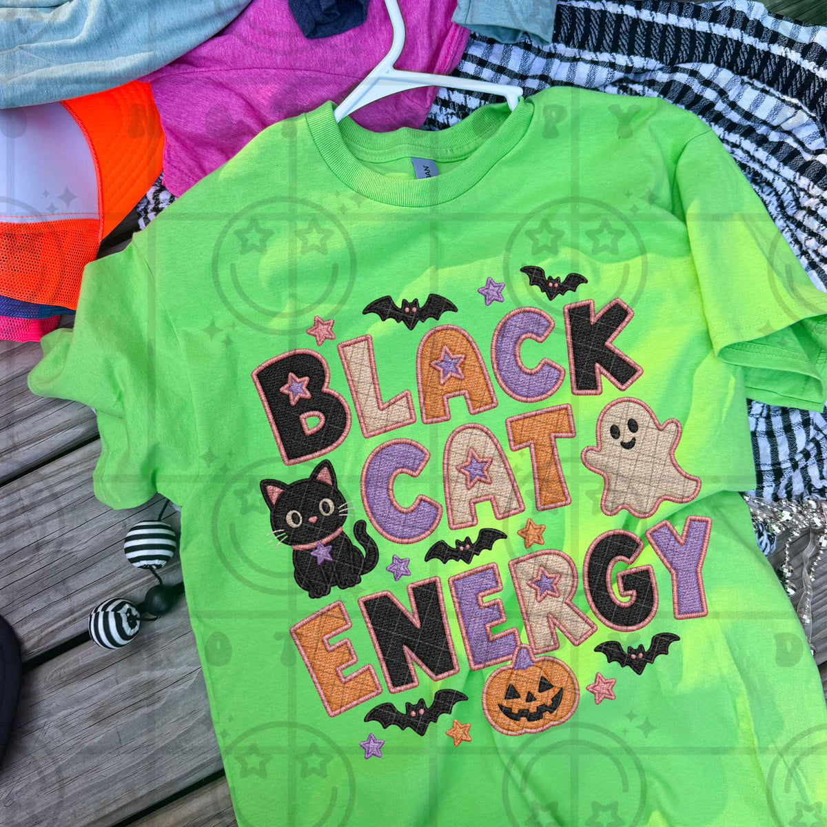 Black cat energy cat ghost pumpkin and bats (HW) DTF Transfer