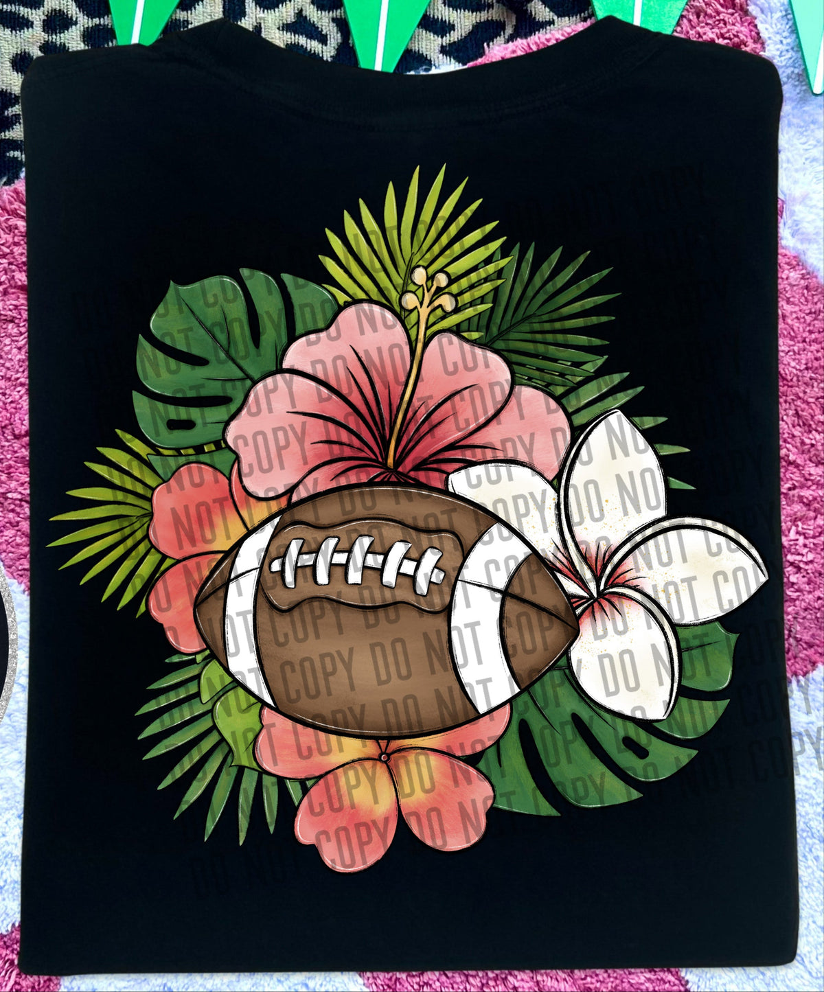 Hawaiian Floral With Football BACK (Caplinger) DTF transfer